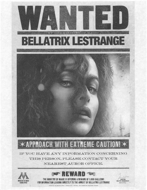 Harry Potter Wanted By The Ministry Of Magic Bellatrix Lestrange Prop