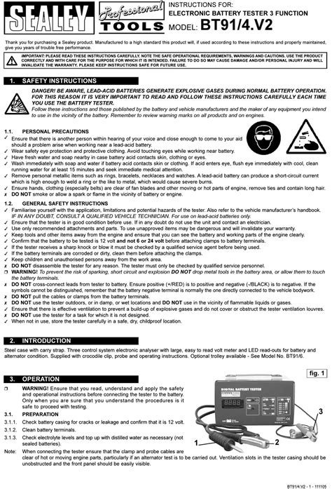 Sealey Bt914v2 Instructions Pdf Download Manualslib