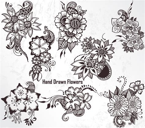 Hand Drawn Flowers Vector And Photoshop Brush Pack