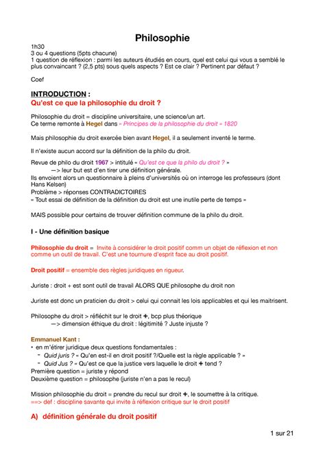 Philosophie Du Droit Philosophie 1h 3 Ou 4 Questions 5pts Chacune 1