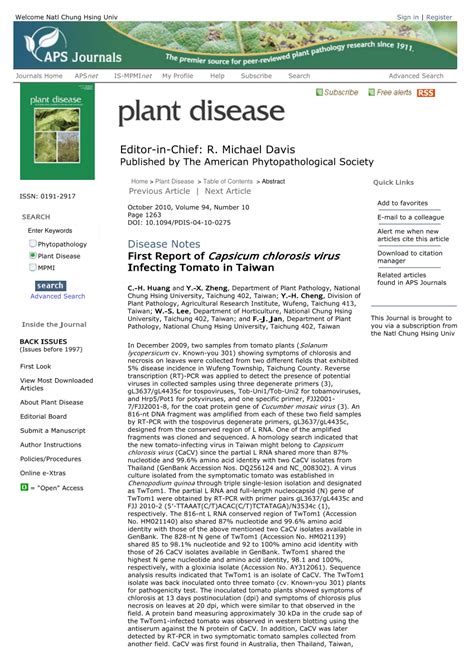 Pdf First Report Of Capsicum Chlorosis Virus Infecting Tomato In Taiwan