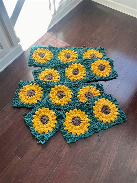 Crochet Sunflower Granny Square Blanket - Etsy