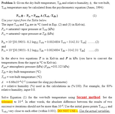 Problem Given The Dry Bulb Temperature Tdt And Chegg