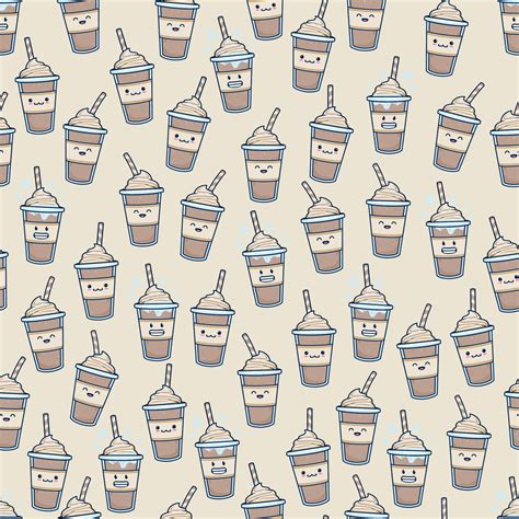 cute chocolate milkshake drink in plastic cup cartoon character seamless pattern background ...