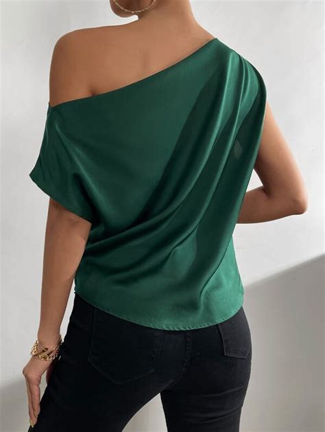 Shein Priv Blusa Unicolor De Cuello Asim Trico De Sat N Moda De