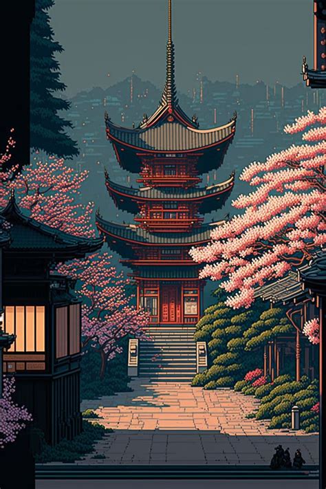 This Is A Beautiful Pixel Art In Anime Style Painting Of A Japanese City You Can Get It As A