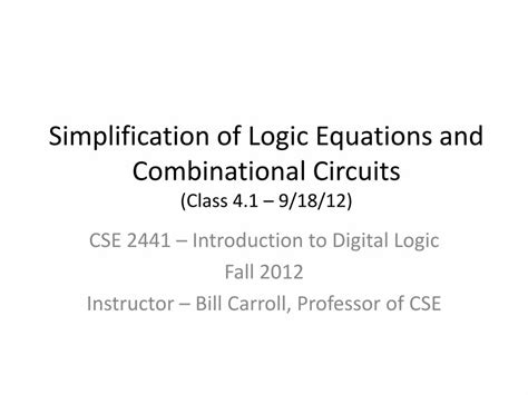 PDF Simplification Of Logic Equations And Combinational Circuits