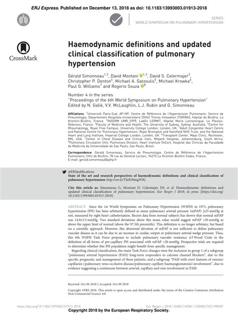 Pdf Haemodynamic Definitions And Updated Clinical Classification Of