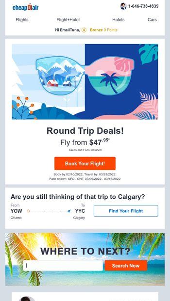 Round Trip Deals Fly From 47 95 CheapOair Email Archive