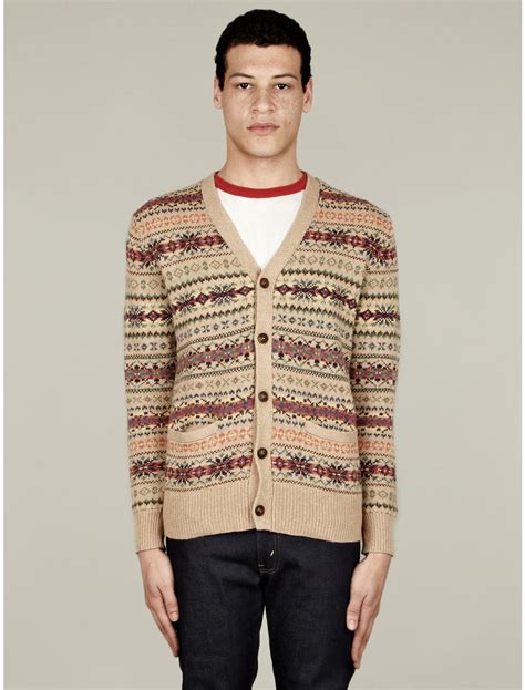 Polo Ralph Lauren Mens Fair Isle Cashmere Cardigan In Beige For Men