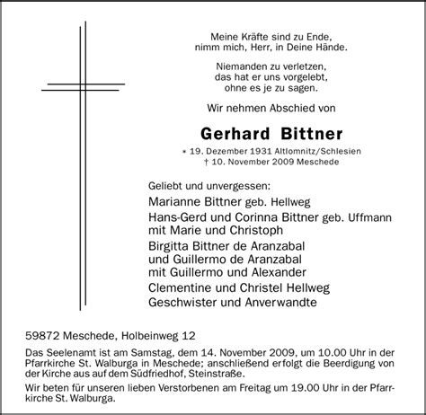 Traueranzeigen Von Gerhard Bittner Trauer In Nrw De