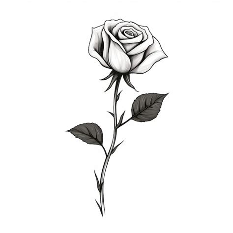 Minimalistic White Rose Drawing With Stylized Black Leaves | Premium AI ...