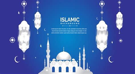 Carte De Voeux Eid Mubarak Fond D Ornement De Luxe Blanc Et Bleu