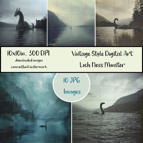 Loch Ness Monster Digital Art, Bundle of 10 JPG Images, Nessie Vintage ...