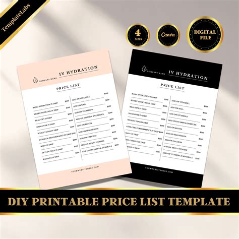 Iv Hydration Template Iv Canva Template Iv Therapy Menu Iv Menu Diy