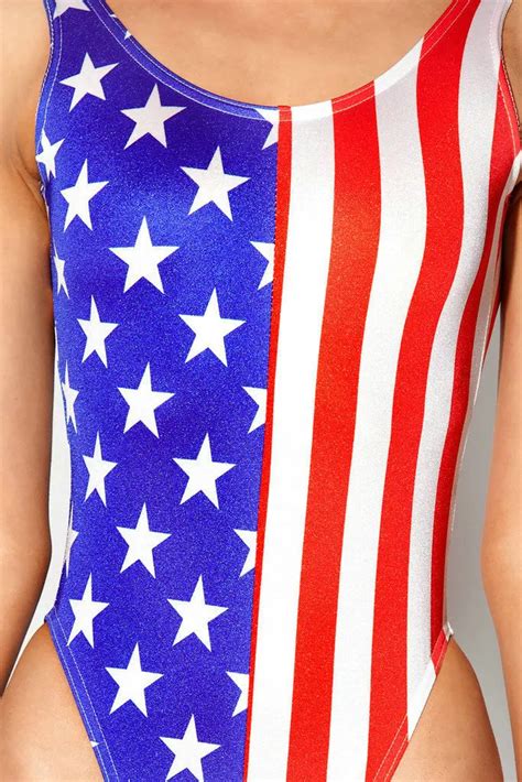 Womens Swimwear Sexy Thong One Piece Swimsuit American Flag Printing