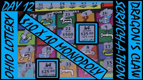 DAY 12 10 X 10 MONOPOLY OHIO LOTTERY INSTANT TICKETS SCRATCH OFF