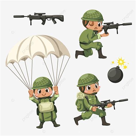 Soldier Army Cartoon Vector PNG Images, Set Of Man With Army Soldiers ...