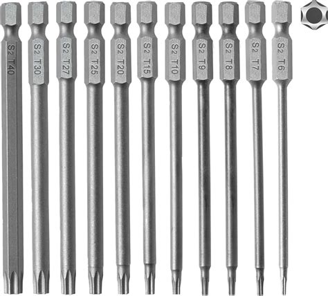 Lot de 11 embouts de tournevis Torx magnétiques 1 4 x 100 mm longs