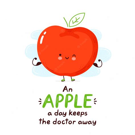 Premium Vector Cute Happy Funny Apple Cartoon Character Hand Drawing