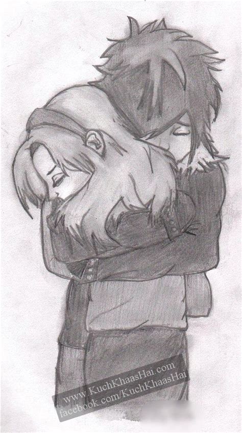 Pencil Couple Hug Cartoon Drawing