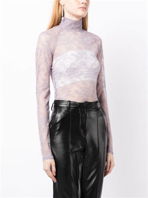 Fleur Du Mal High Neck Lace Bodysuit Purple Farfetch