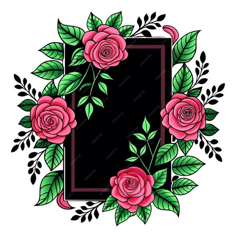 Premium Vector Rose Flower Frame Hand Drawn Flat Stylish Cartoon