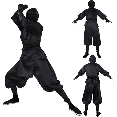 Roupa De Ninja Preto - Traje Ninja Cosplay Japonês : Fato De Samurai Preto Completo Com Capa ...