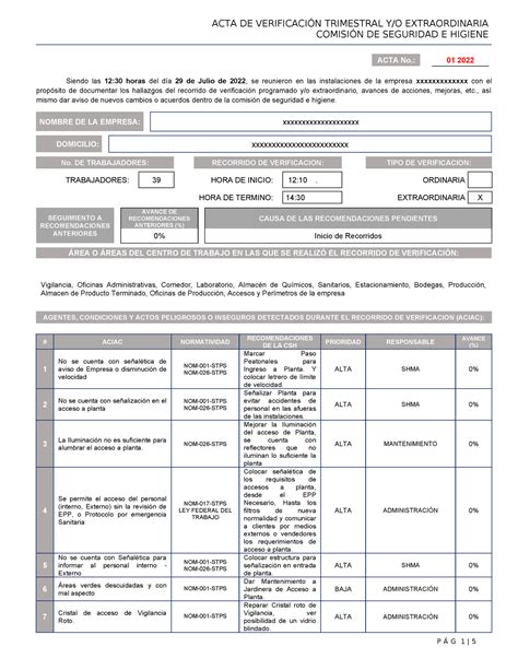 Acta De Verificacion Verificaci N De Recorridos De La Comisi N De