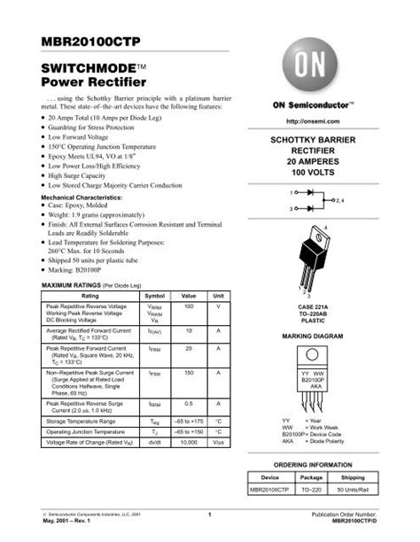 MBR20100CTP SWITCHMODEÃÂÂ Power Rectifier wicTronic