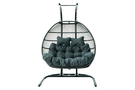 LeisureMod Wicker 2 Person Double Folding Hanging Egg Swing Chair In