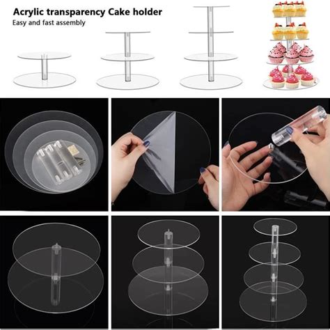 4 étages présentoir à gâteau avec 4 Pièces Goujons Épaisseur Acrylique