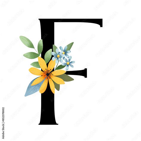 ภาพประกอบสต็อก Letter F Floral Monogram With Watercolor Flowers And