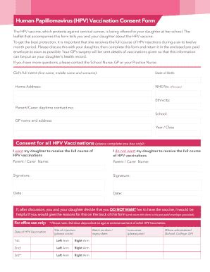 Fillable Online Gov Human Papillomavirus Hpv Vaccination Consent Form