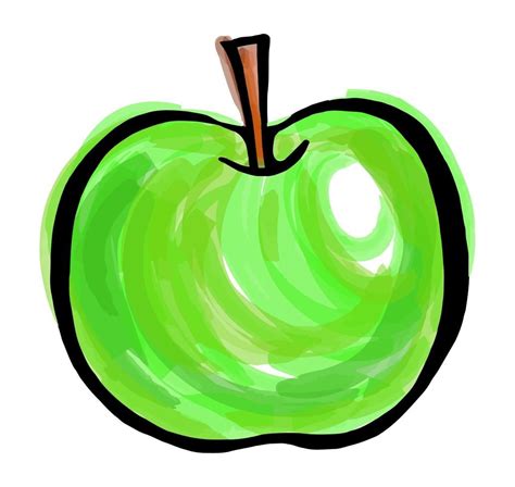 Watercolor Green Apple Doodle Vector Art At Vecteezy