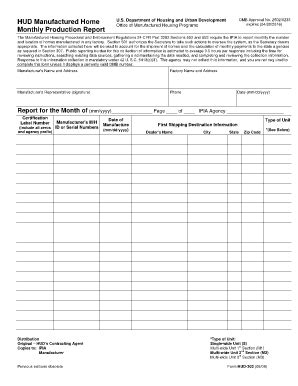 Fillable Online Portal Hud HUD Manufactured Home Monthly Production