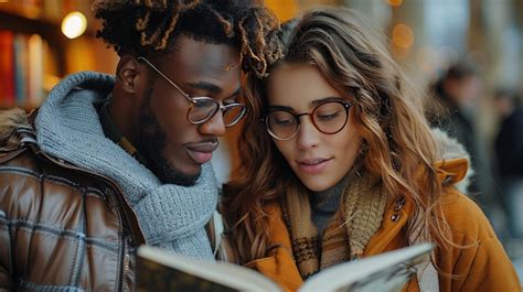 Premium Photo Man And Woman Reading A Book Together