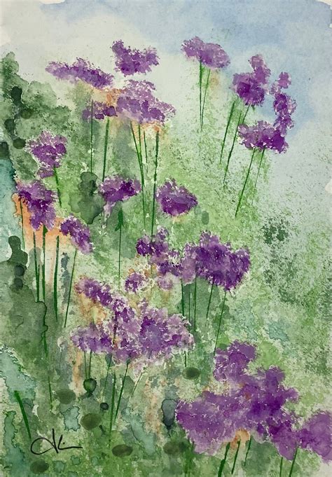 Purple Flowers Original Watercolor Painting Etsy