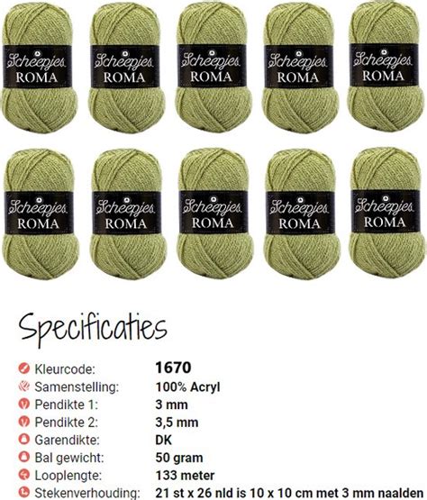 Scheepjes Roma 1670 Groen Set Van 10 Bollen X 50 Gram Bol