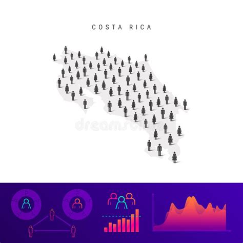 Costa Rican People Icon Map Detailed Vector Silhouette Mixed Crowd Of