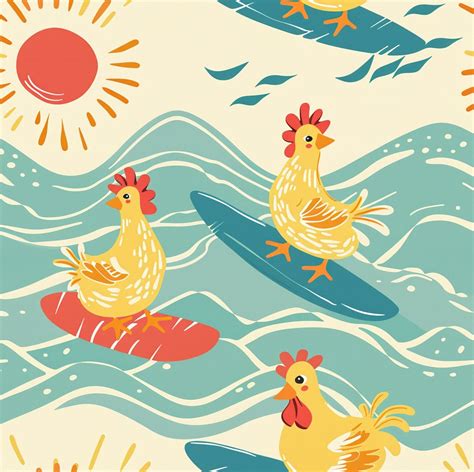 Surfing Chicken Fabric Fabric By The Yard Tori Egeler Quilting