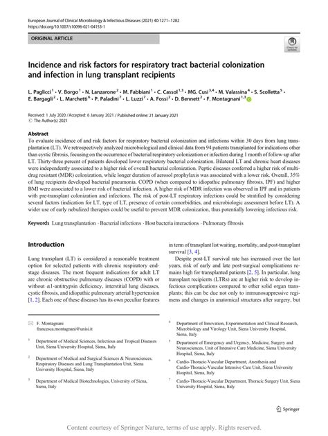 Pdf Incidence And Risk Factors For Respiratory Tract Bacterial