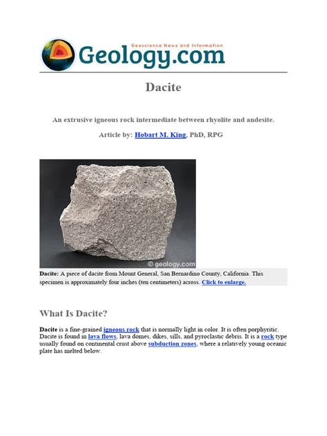 Understanding Dacite: Composition & Features | PDF | Igneous Rock | Volcano