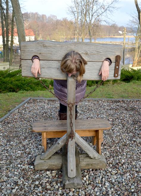 Pillory In The Lock Ryn Poland Punishment Imitation Stock Photo