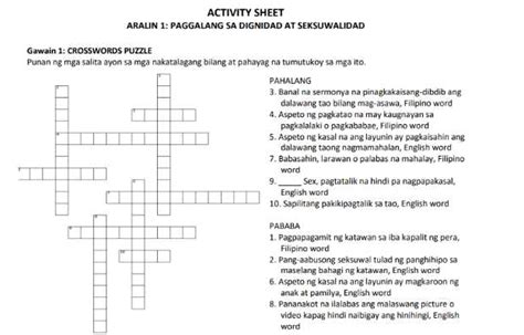 ACTIVITY SHEET ARALIN 1 PAGGALANG SA DIGNIDAD StudyX