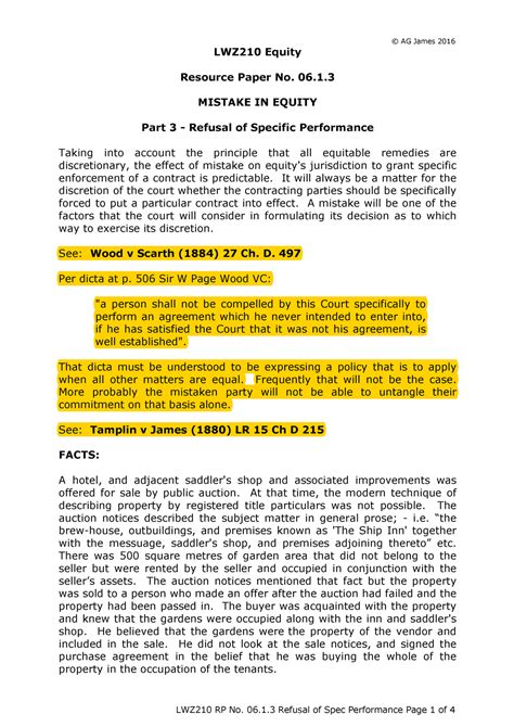 06 Lecture Notes 6 LWZ210 Equity Resource Paper No 06 MISTAKE IN