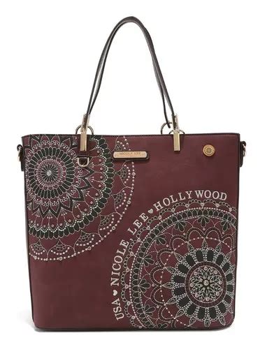 Bolsa Tote Josefina Nicole Lee Con Mandala Bordado Fw Color Vino