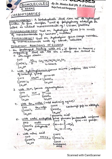 Chemistry Chapter 14 Biomolecules Class 12 Handwritten Notes Pdf Download