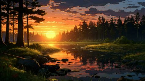 Beautiful Anime Sunset Scenery Forest Forest Volu 30657412 Stock Photo ...