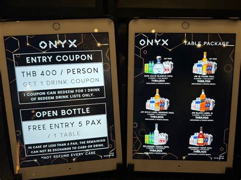 Menu At Onyx Club Bangkok